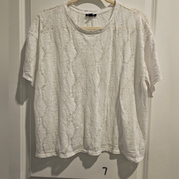 sz XL Express White Boxy‎ Short Sleeve Sheer Snakeskin Print Tee Summer Spring - Picture 10 of 13